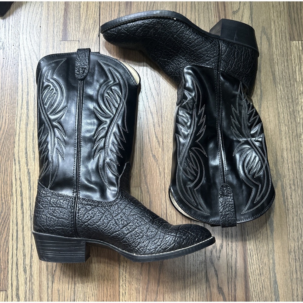 Bronco Cowboy Boots Style WM 1950 Size 9.5 EE Men's Western Black Faux Leather